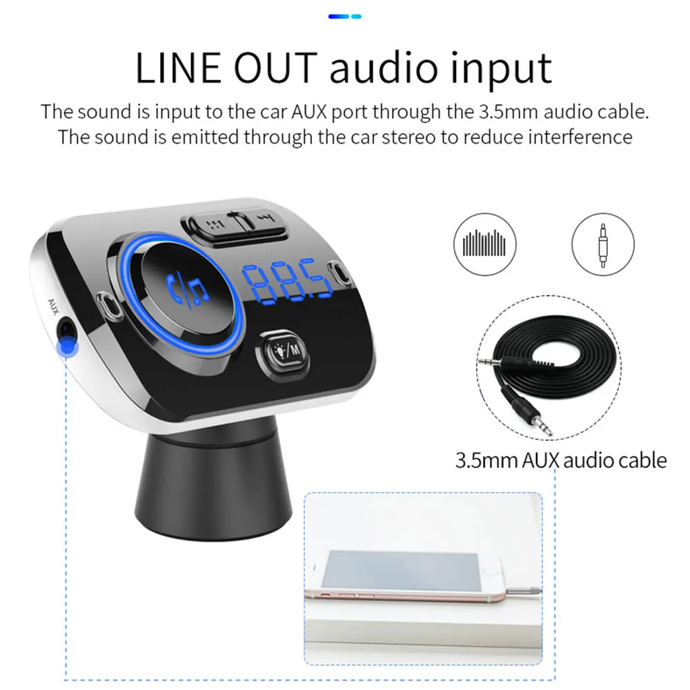 Bluetooth 5,0 QC 3,0 умный fm-передатчик красочные атмосферные огни автомобильный комплект Автомобильное зарядное устройство Автомобильный mp3-плеер аудио Громкая связь вызов