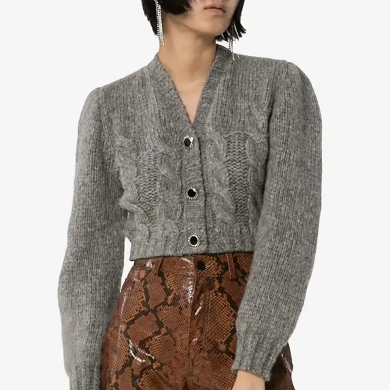 Gem Buttons Women Knit Sweater Long Sleeve Four