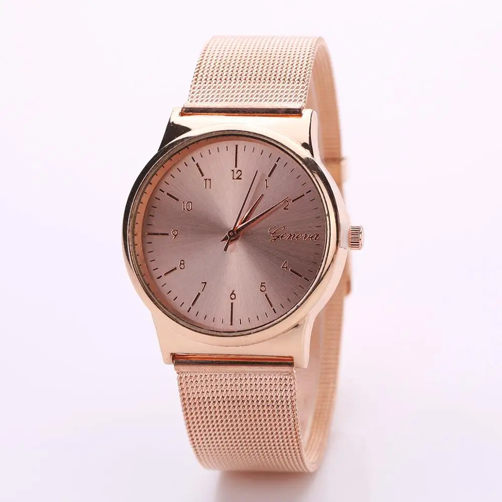 

Simple Solid Color Rose Gold Women Watch Fashion Womens Classic Quartz Mesh Stainless Steel Band Wrist Watch Round Dial Clock