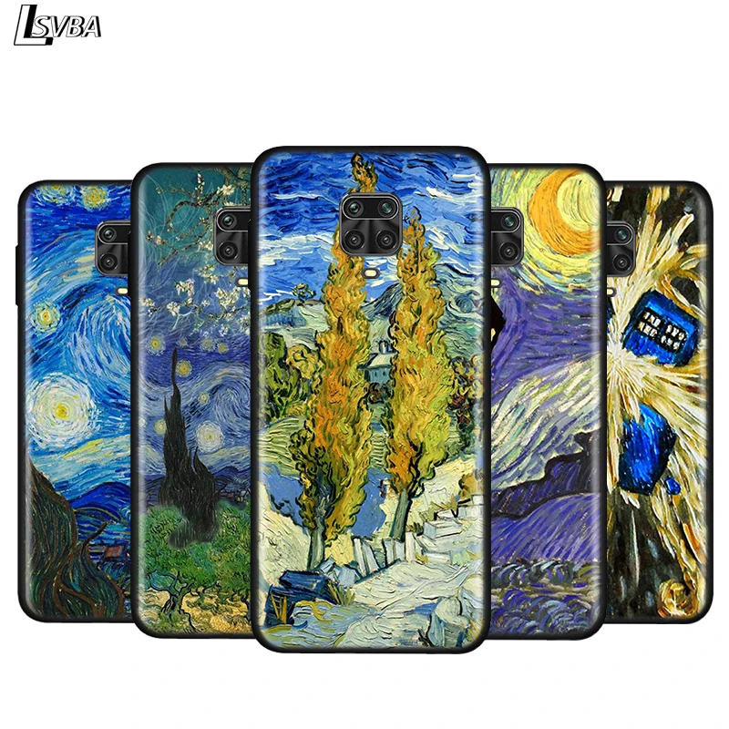 

Silicone Cover Van Gogh Tardis Flower For Xiaomi Redmi Note 9 9S Max 8T 8 7 6 5 Pro 5A 4X 4 Bright Black Phone Case