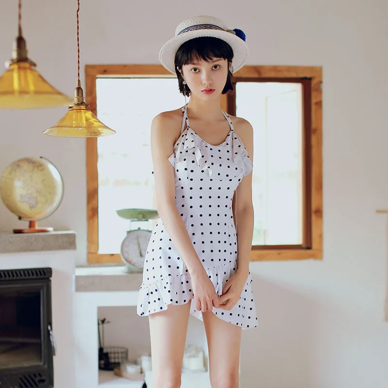 

2019 New Style Belly Covering Bikini Retro Flounced Two-piece Swimsuits Women's Conservative Hot Springs Swimwear