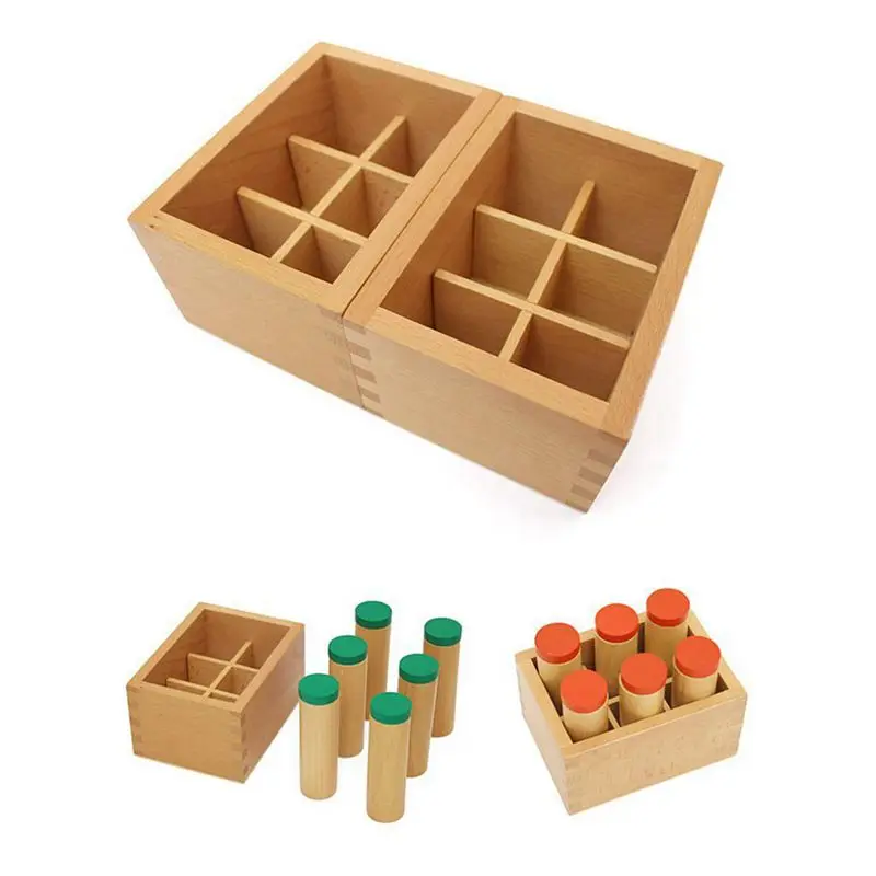 Горячий-деревянный Montessori Sensorial слуховой материал контейнер держатель звуковой цилиндр