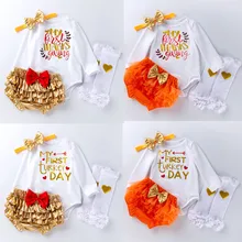 Комплект одежды для маленьких девочек на День Благодарения; комбинезон с шортами для новорожденных; теплые повязки на голову