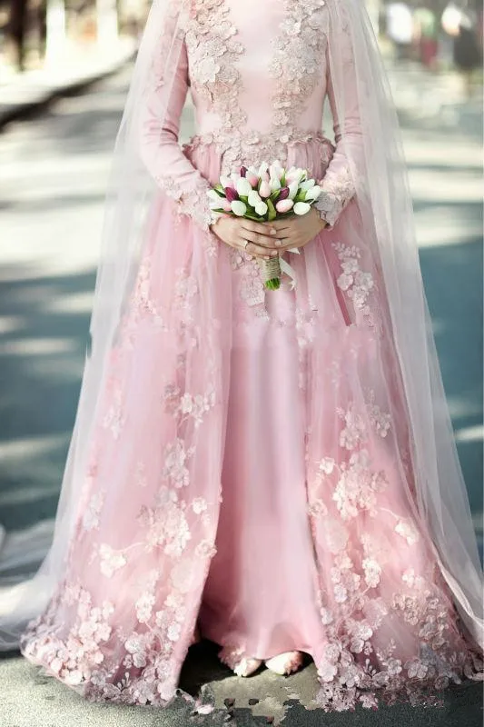 pearl-pink-muslim-wedding-dresses-2019-high-neck-a-line-high-neck-long-sleeves-3d-floral-lace-dubai-arabic-kaftan-hijab-bridal-dress (1)_副本