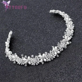 

YYOUFU Luxury Handmade Bridal Crystal Pearl Hair Accessories Headband Wedding Bridesmaid Crystal Hair Accessory Headdress