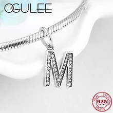 Аутентичные Подвески из стерлингового серебра 925 пробы с надписью «Lucky Letter M», ювелирные изделия, прозрачные циркониевые бусы, подходят к оригинальному браслету Pandora Charms
