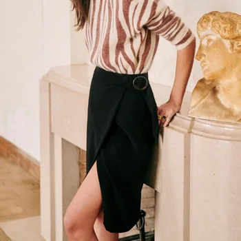 

Women Skirt 2020 New Women's Fashion Little Sexy Wild Knee-length Buckle Wrap Skirt