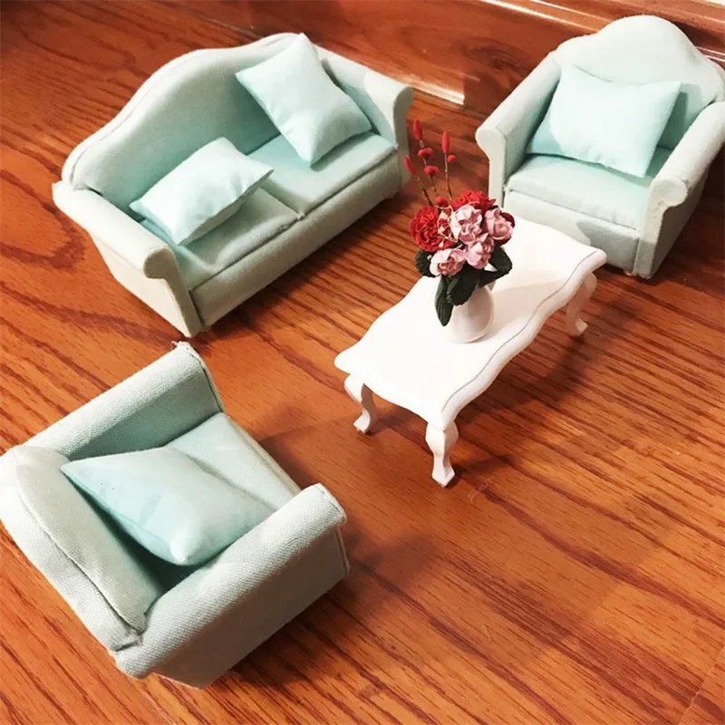 

1:12 Mini Doll House Cloth Sofa Set Simulation Miniature Sofa Cushion Furniture For Dollhouse Living Room Decor Children Toys
