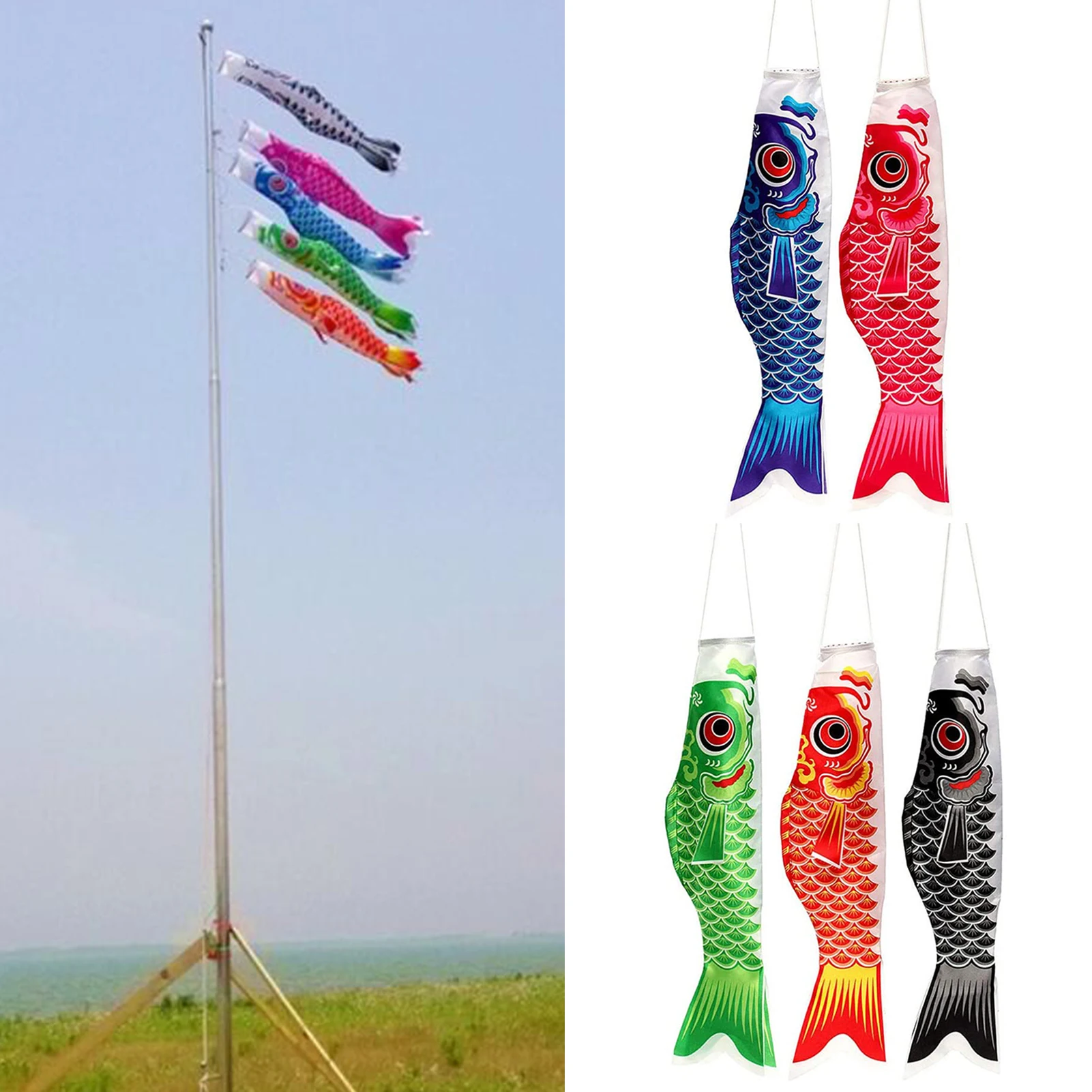 Rainbow Windsock Carp Flag Koi Nobori Wind Indicator Outdoor Hanging Decor 