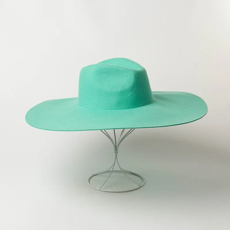 01908-HH8157 специальная зеленая шерстяная однотонная Шляпа Fedora для мужчин и женщин для отдыха Панама джазовая, шляпа