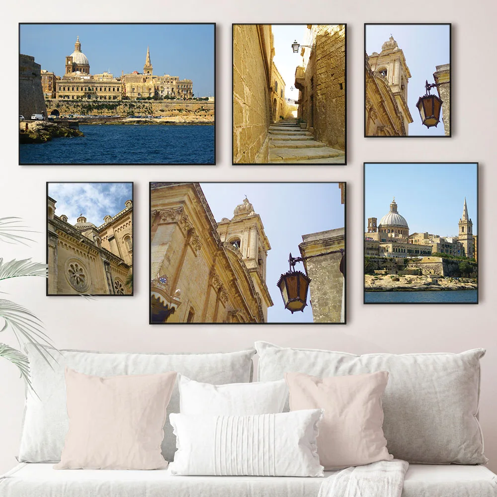 Poster Con Stampa Murale Della Chiesa Medievale Malta Medina Street Photography Digital Seascape Art Print Canvas Painting Living Room Decor