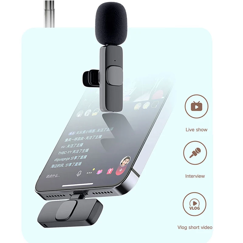 Wireless Lavalier Microphone Portable Audio Video Recording Mic For IPhone Android Live Game Mobile Phone