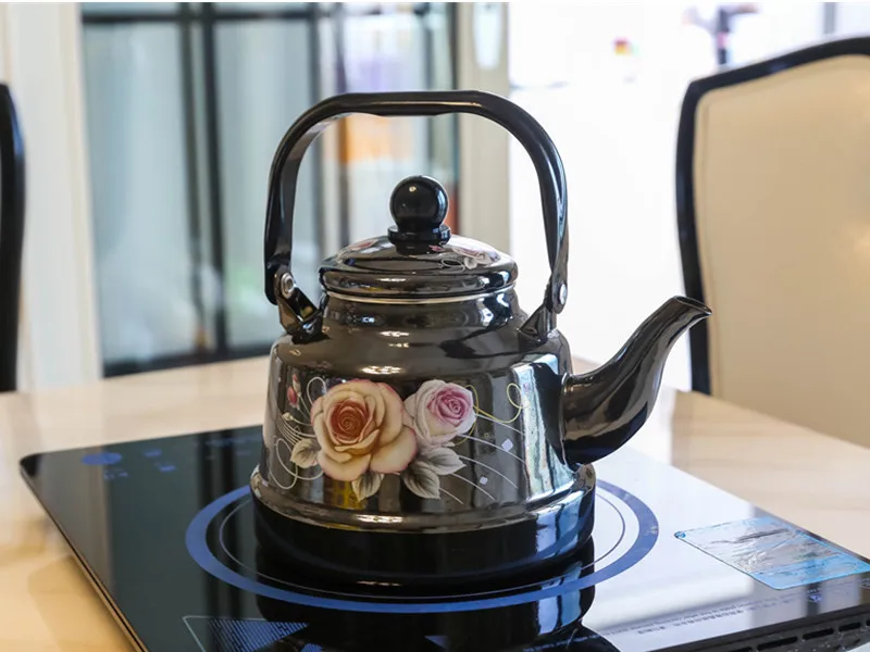 1.7л Ретро черный толстый портативный эмалированный чайник для дома газовая плита пожарная плита Универсальный Кофе Молоко китайская медицина чайник