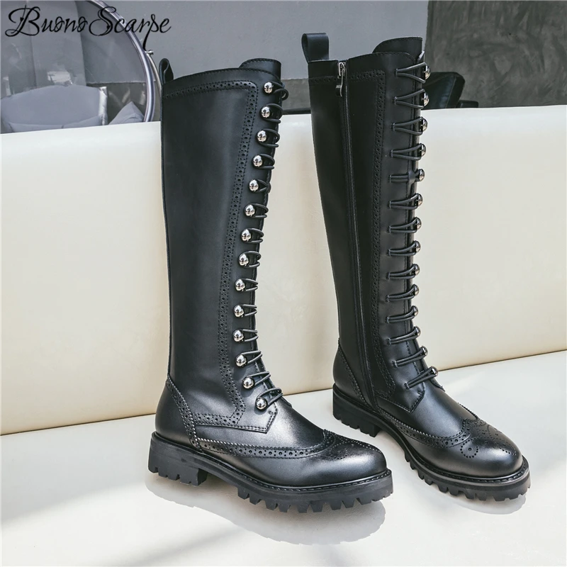 Buono Scarpe/женские ботинки с вышивкой; эластичные черные ботинки; botas mujer; модные сапоги для верховой езды; повседневная обувь до колена; ботинки с металлическим декором