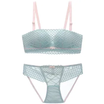 

Summer Sexy Lace Breathable Lingerie Women Strapless Underwear Wireless Push Up Bra Set Adjusted-straps Party Wedding Bras