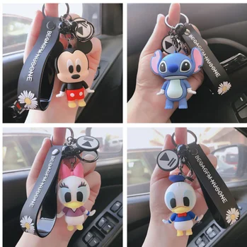

Anime Cartoon Mickey Doll Keychain Minnie Stitch Daisy Donald Duck Keychains Women Charm Bags Key Chain Car Key Ring Accessories