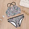 Bañador con estampado de vendaje para niñas, traje de baño Infantil de 7 a 14 años, conjunto de Bikini