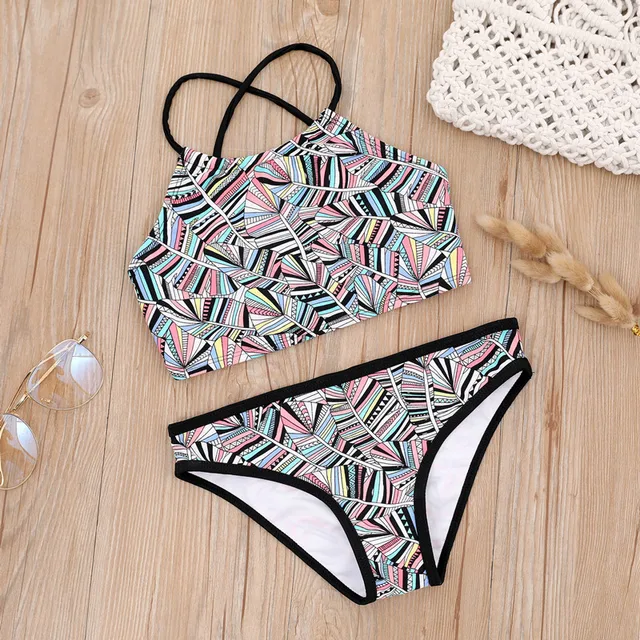 Bañador con estampado de vendaje para niñas, traje de baño Infantil de 7 a 14 años, conjunto de Bikini