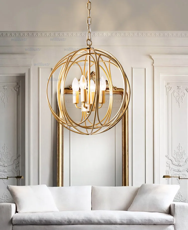 American Vintage Iron Pendant Lamp Metal Globe Suspension Light Hotel Foyer Cafe Lounge Bedroom Balcony Study Hanging Lighting