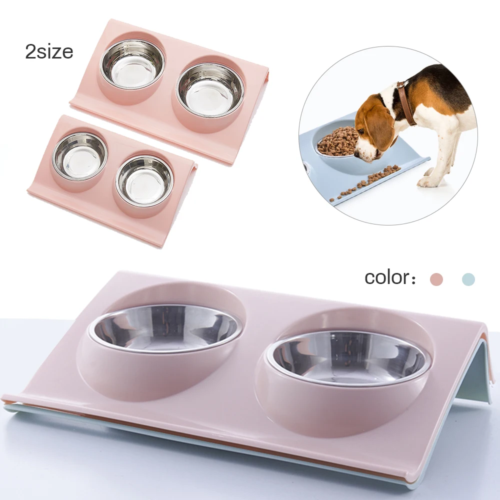 

Double Dog Bowl Pet Feeding Station Stainless Steel Water Food Bowls Feeder Solution for Dogs Cats supplies New Year Christmas