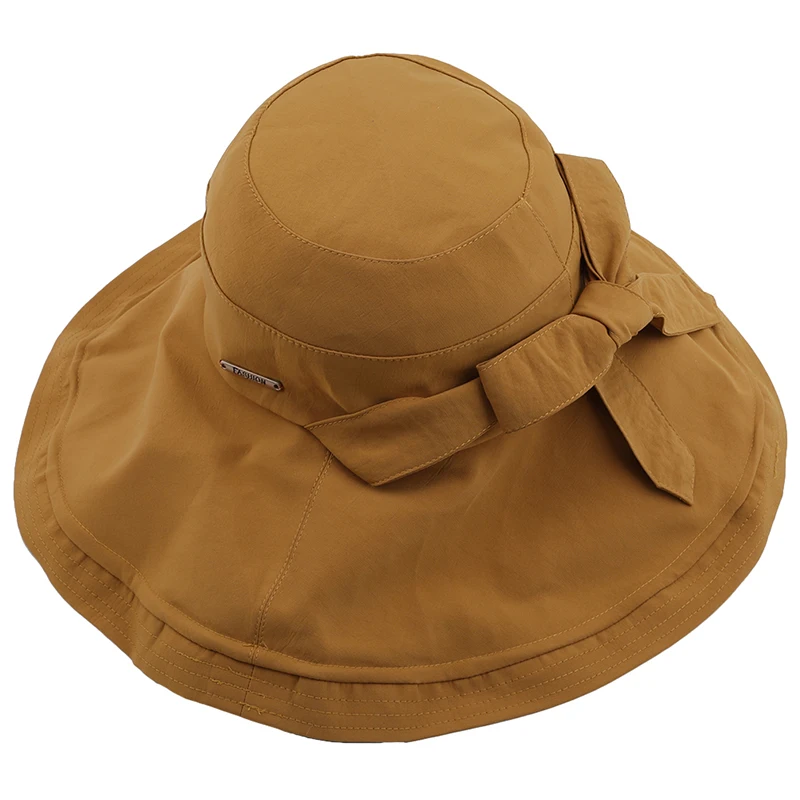 Khaki Новая Рыбацкая шляпа с бантом, женская уличная Солнцезащитная шляпа для рыбалки, однотонная цветная летняя уличная Весенняя хлопковая кепка для бассейна - Цвет: Khaki