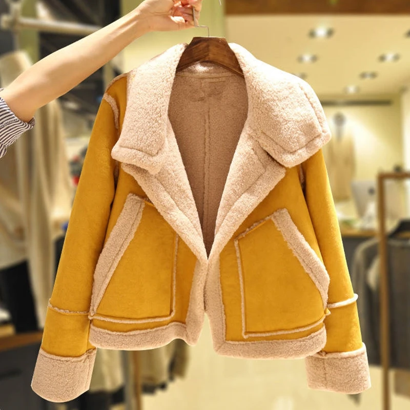Neploe Autumn Winter Deerskin Lamb Short Jacket Patchwork Thick Women Cotton Coat 2020 New Fashion Double Pockets Outwear 55318