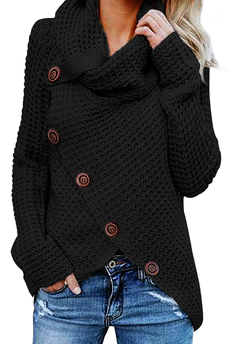 Button Turtleneck Sweaters Women Long Sleeve Irregular Winter Clothes Women Casual Ladies Female Pollovers Women Clothing 2019 (4)