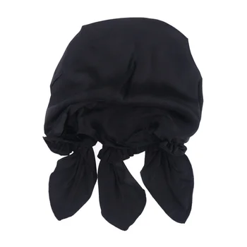 

Mulberry Silk Night Sleeping Cap Long Hair Bonnet Smooth Soft Hat for Women Girls(Black)