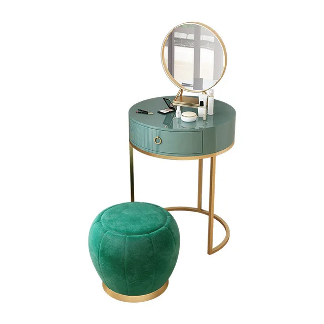Нордический круглый туалетный столик туалетный стол ящик для макияжа комод набор с табуретом зеркальный набор косметический стол мебель для спальни - Цвет: Combination A