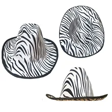 1pc Zebra Pattern Printed Western Cowboy Cowgirl Hats 2021 Summer Sun Protection Bucket Hats Wide Brim Questrian Sombrero Caps