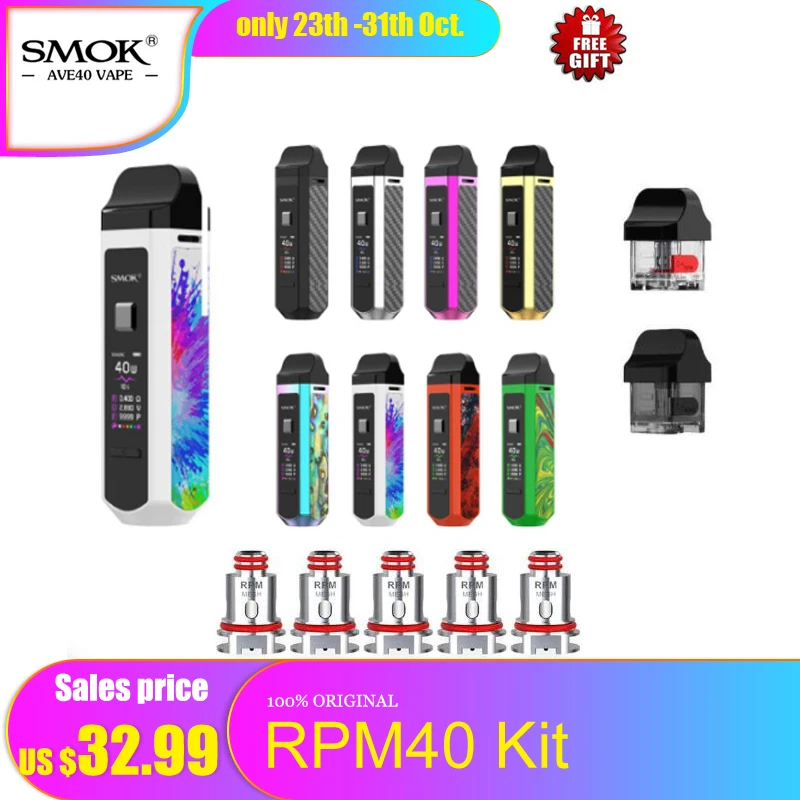 

Smok RPM40 Portable Pod Mod Vape 40W Electronic Cigarette Kit SMOK Pod 1500mAh&4.3ml RPM Pod&4.5ml RPM Nord Cartridge POD Vapor