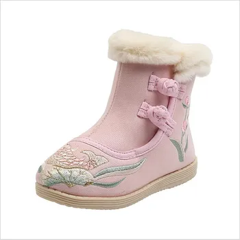 

Autumn and winter old Beijing cloth shoes girls embroidered shoes short boots Chinese style dance shoes children's ethnic style