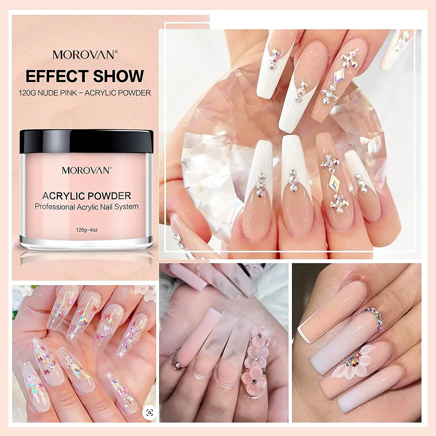 120g Nude Pink Acrylic Powder Professional Acrylic Nail Powder Polymer for Nail Extension Carving Nails DIY Art 4oz