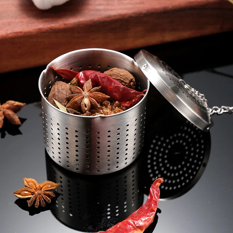 Stainless Steel Teapot Tea Infuser Strainer Cylindrical Tea Leak Spice Filter Seasoning Balls Hanging Chain Kitchen Accessories