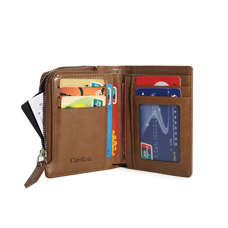 

Business Men Leather Wallet Vintage Men's Short Wallet Multi-Card Bit Retro Card Holder Zipper Clutch Wallets Purses Coin Purse