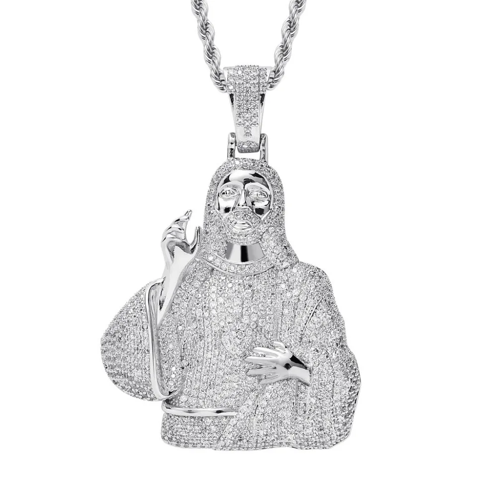 Хип хоп микро проложить AAA кубического циркония Bling Iced Out Иисуса кусок подвески ожерелье для мужчин раппер ювелирные изделия золото серебро