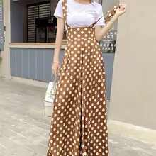 

Fashion Open Back Polka Dot Printed Shoulder Strap Chiffon Suspenders One-piece Wide-leg Pants Ladies Jumpsuit Summer Vestidos