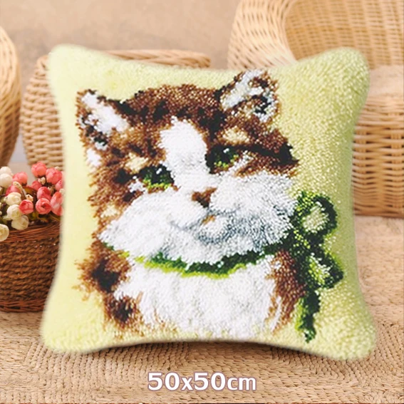 Набор крючков с защелкой, сделай сам, Dieren Handwerk Kussen Kat, подушка, вышивка крестиком, подушки для кошек, собак, сделай сам, Knooppakket Smyrna - Цвет: BZ163 50x50cm
