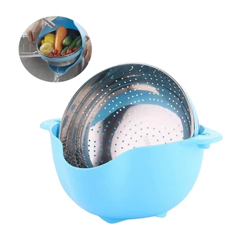 

2-IN-1Strainer Colander Rotatable Fruit Baskets,Detachable,for Pasta Rice Spaghetti Noodles Salads Vegetables(Blue)