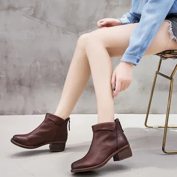 

retro comfortable with female head layer cowhide boots after high Martin zipper short boots boots for women's shoes