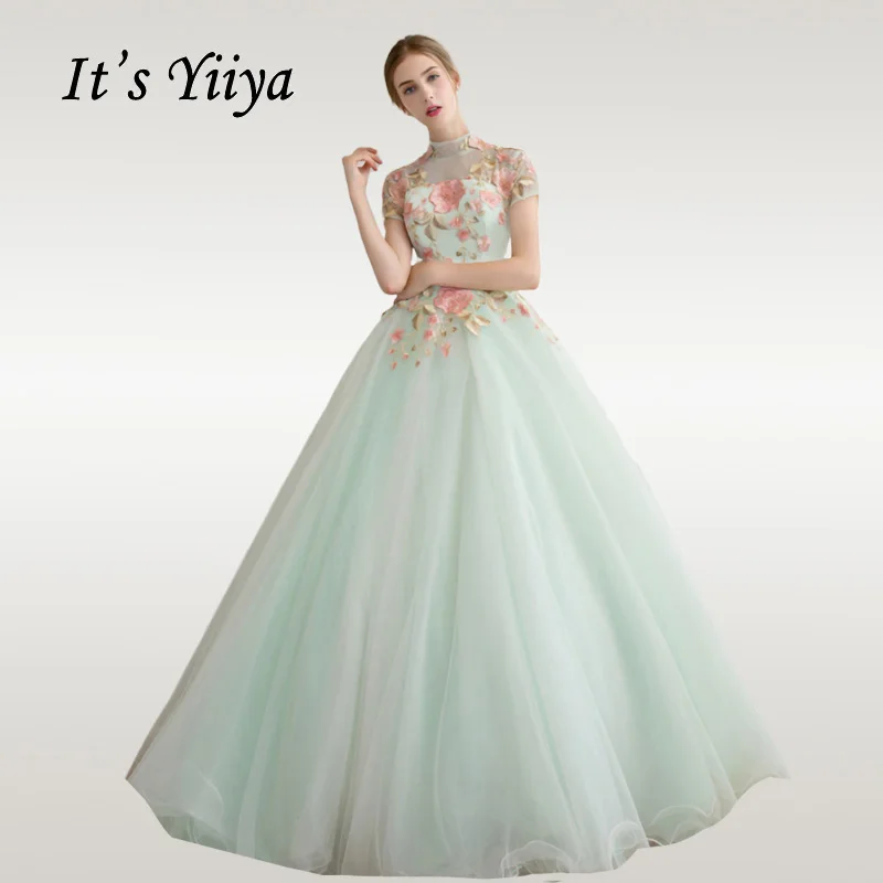 

It's YiiYa Wedding Dress Short Sleeve O-neck Embroidery Long Wedding Dresses Elegant Plus Size Floral Robe De Mariee CH076