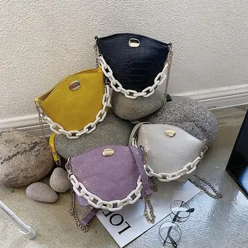 

Women Chain Shoulder Bags Leather Purse Handbag Simple Pattern Casual Satchel Simple Shoulder Messenger Bags