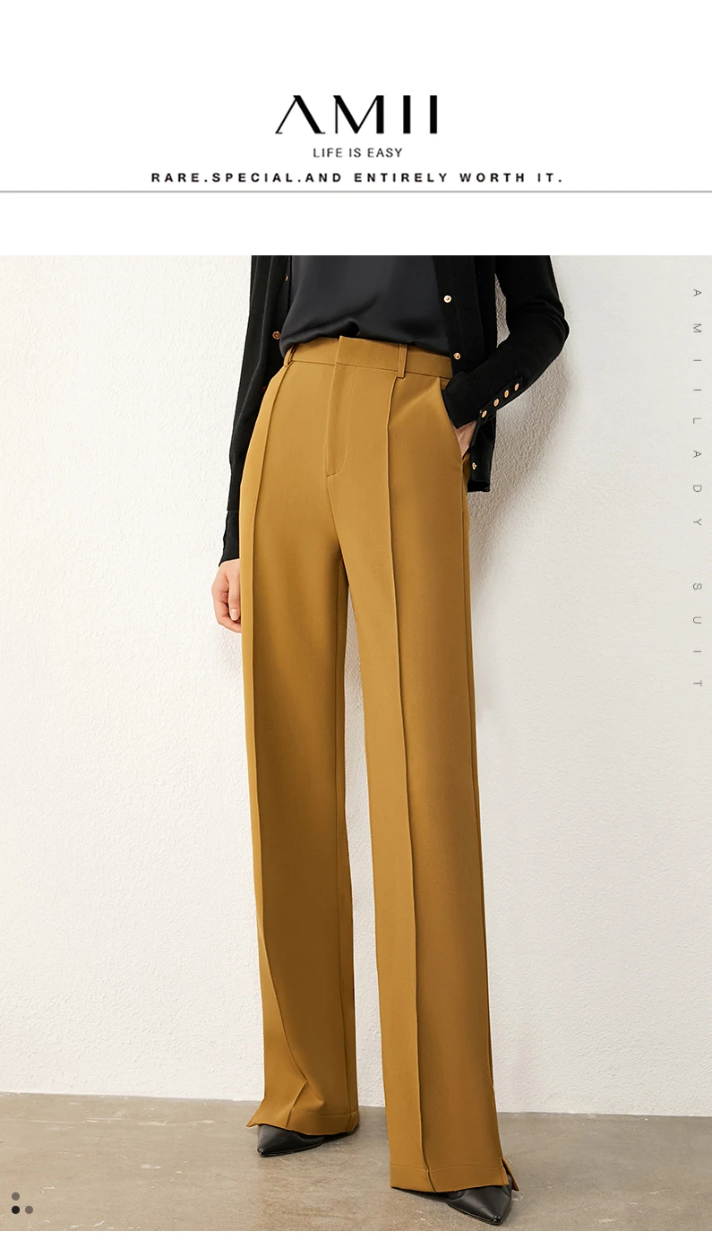 Amii Minimalism Autumn Winter Causal Womens Pants Fashion Solid High Waist Loose Long Pants Female Trousers 12030434