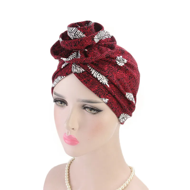 

Gorgeous new fashion ladies idyllic headscarf hat Double printed elastic Indian hat hood hood silk hood hood head hair scarf hat