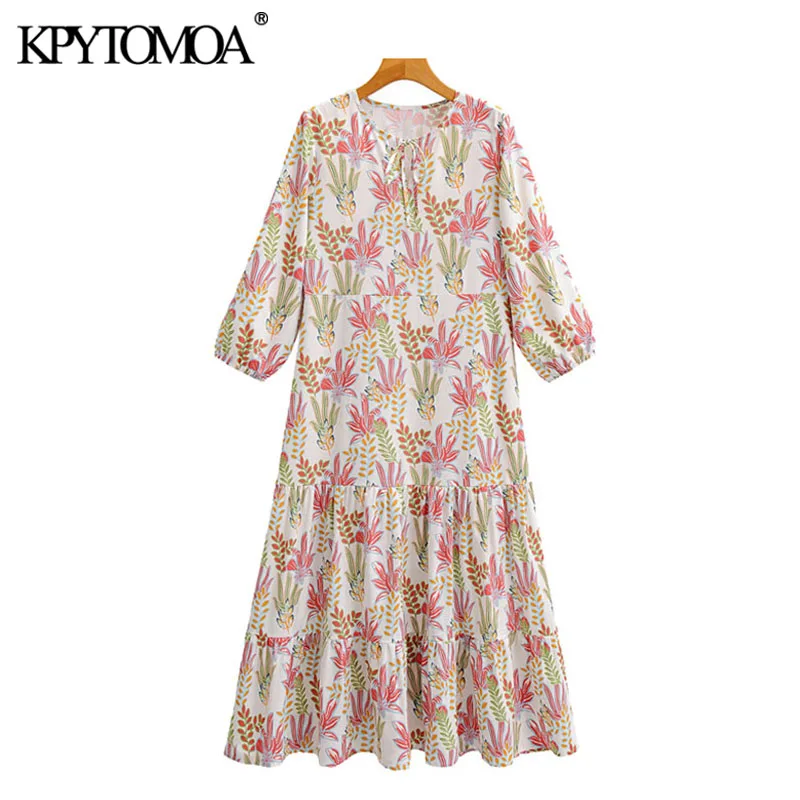 KPYTOMOA Women 2020 Chic Fashion Floral Print Ruffled Maxi Dress Vintage Tied O Neck Three Quarter Sleeve Female Dresses Mujer KPYTOMOA Women 2020 Chic Fashion Floral Print Ruffled Maxi Dress Vintage Tied O Neck Three Quarter Sleeve Female Dresses Mujer