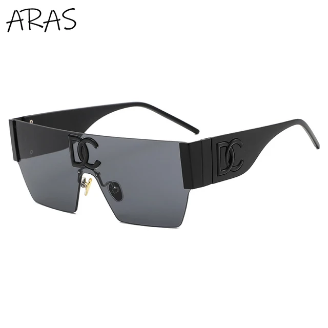 Rimless One Piece Square Sunglasses Women Frameless Flat Top Sun Glasses Men Luxury Brand Designer Silver Mirror Shades Eyewear All Black