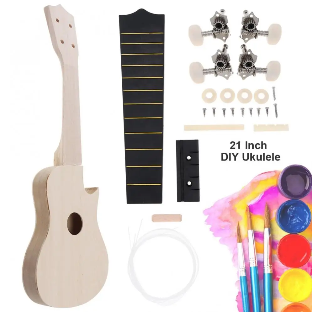 

21 Inch Ukulele DIY Kit Basswood Soprano Hawaii Guitar Handwork Painting for Parents-child Campaign Ukulele
