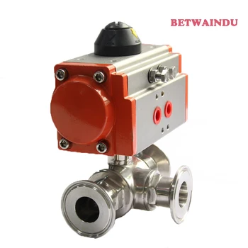

3 Way 304 Stainless Steel Air Control Pneumatic Ball Valve 1-1/4" 32MM T-Type Sanitary Ball Valve Clamp Installing
