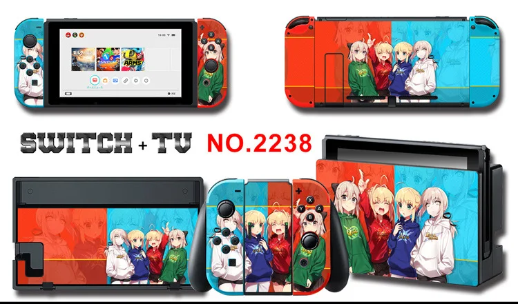 1set New Cute Anime Full Body Sticker for NS Switch Protective Cover Skin Colorful Art for Game Console Joy-Con Controller Decor
