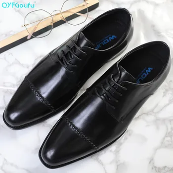 

QYFCIOUFU 2019 New Men'S Genuine Leather Shoes High Quality Formal Shoes Casual Lace-up First Layer Leather Italian Dress Shoes